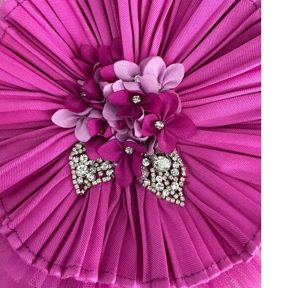 Badgley Mischka Mikado Mermaid Gown Off-Shoulder Pinwheel Flowers pink size 4 - Picture 10 of 15
